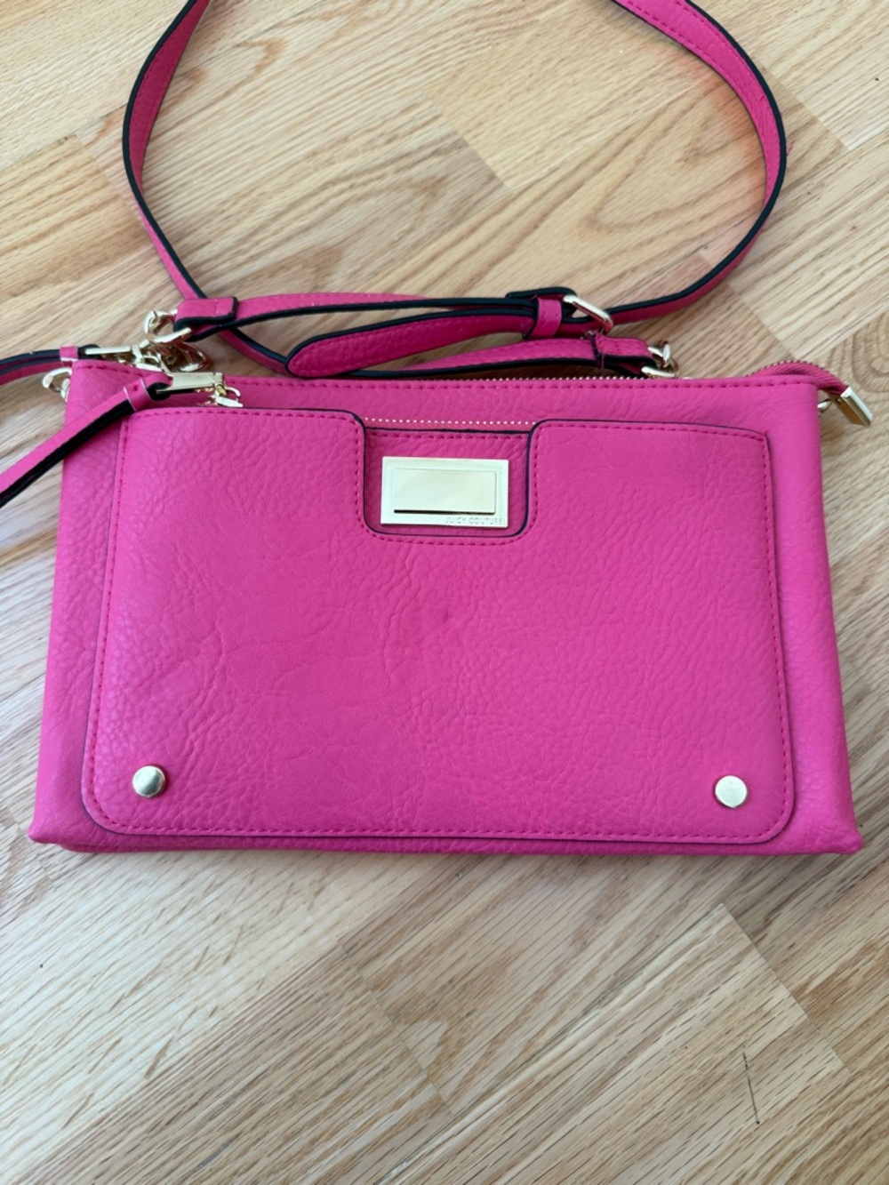 Juicy Couture Pink Crossbody Clutch Wallet Bag Gold Hardware Multi Compartment